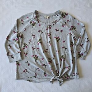 Nine Britton Gray Floral Tie-Front Sweatshirt